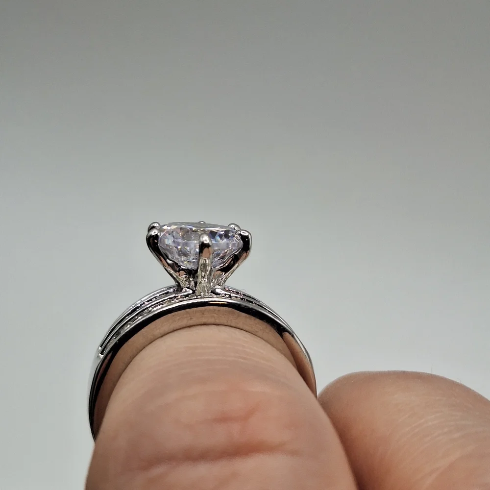 Swarovski Crystal Ring Size 7 | Round Diamond Look Statement Ring | Wide Band - Picture 8 of 16